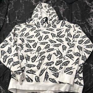 Nike White and Black Logo Hoodie